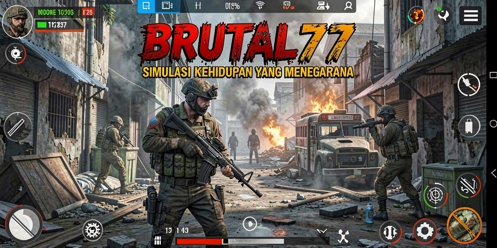Tampilan gameplay BRUTAL77 yang menegangkan dan interaktif.