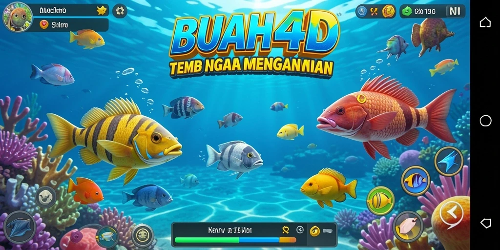 Screenshot gameplay BUAH4D menampilkan aksi seru menembak ikan di lautan.