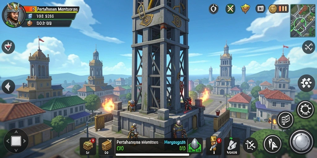 Screenshot gameplay menampilkan pertarungan menara melawan musuh dalam FW66.