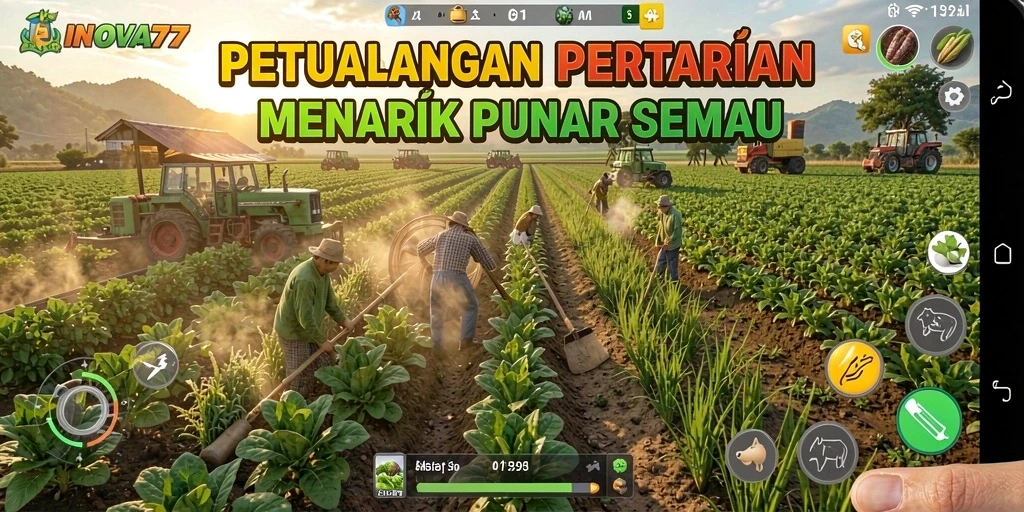 Tampilan gameplay menarik dari INOVA77 saat mengelola pertanian.