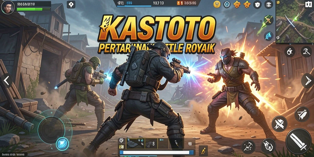 Screenshot KASTOTO menampilkan aksi seru dalam permainan Battle Royale.