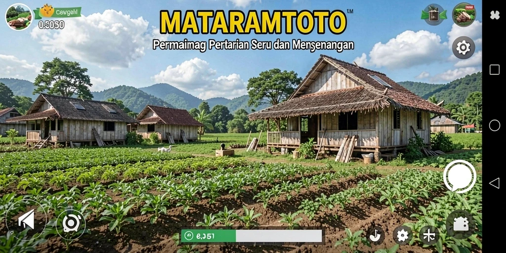 Screenshot dari gameplay <strong>MATARAMTOTO</strong> yang menampilkan pertanian yang dikelola dengan baik.