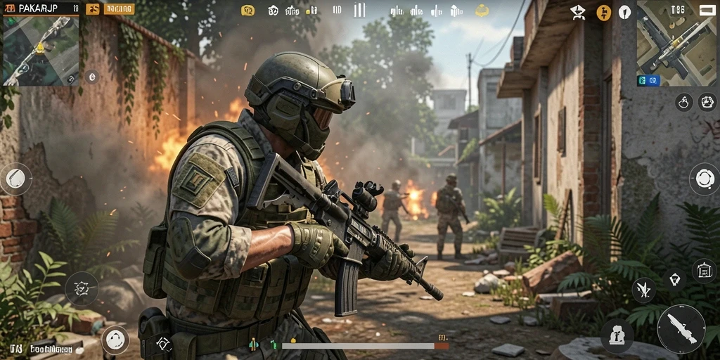 Tampilan gameplay PAKARJP dengan aksi tembak-menembak yang intens.