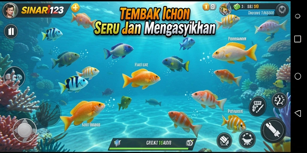 Screenshot gameplay SINAR123 menampilkan aksi menangkap ikan yang seru.