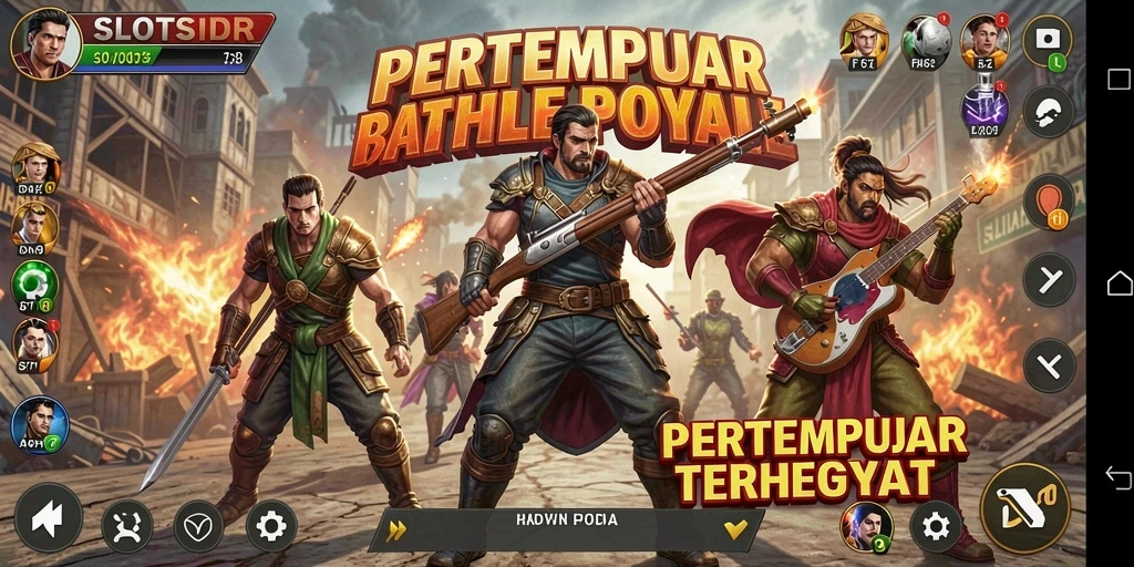 Tangkapan layar gameplay SLOTSIDR dalam pertempuran Battle Royale yang mendebarkan.