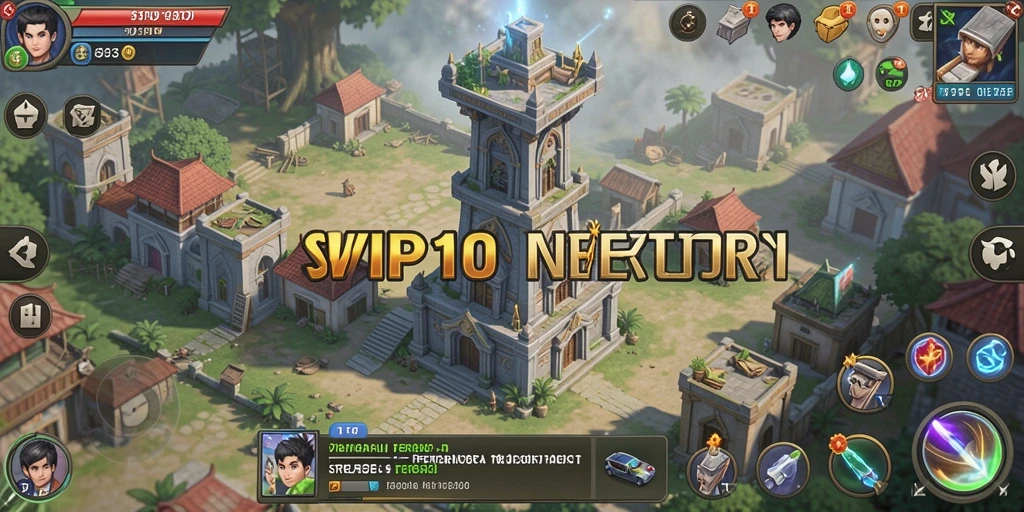 Screenshot gameplay SVIP10 menampilkan menara pertahanan yang bertenaga dan musuh yang mendebarkan.